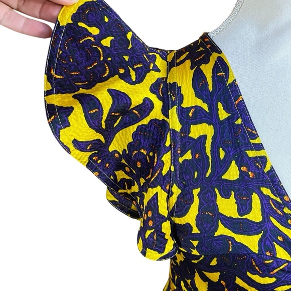 A.L.C. Valencia Silk Floral Midi Dress Yellow Purple Cut-Out Ruffle Hem Sz 2 - Picture 9 of 16